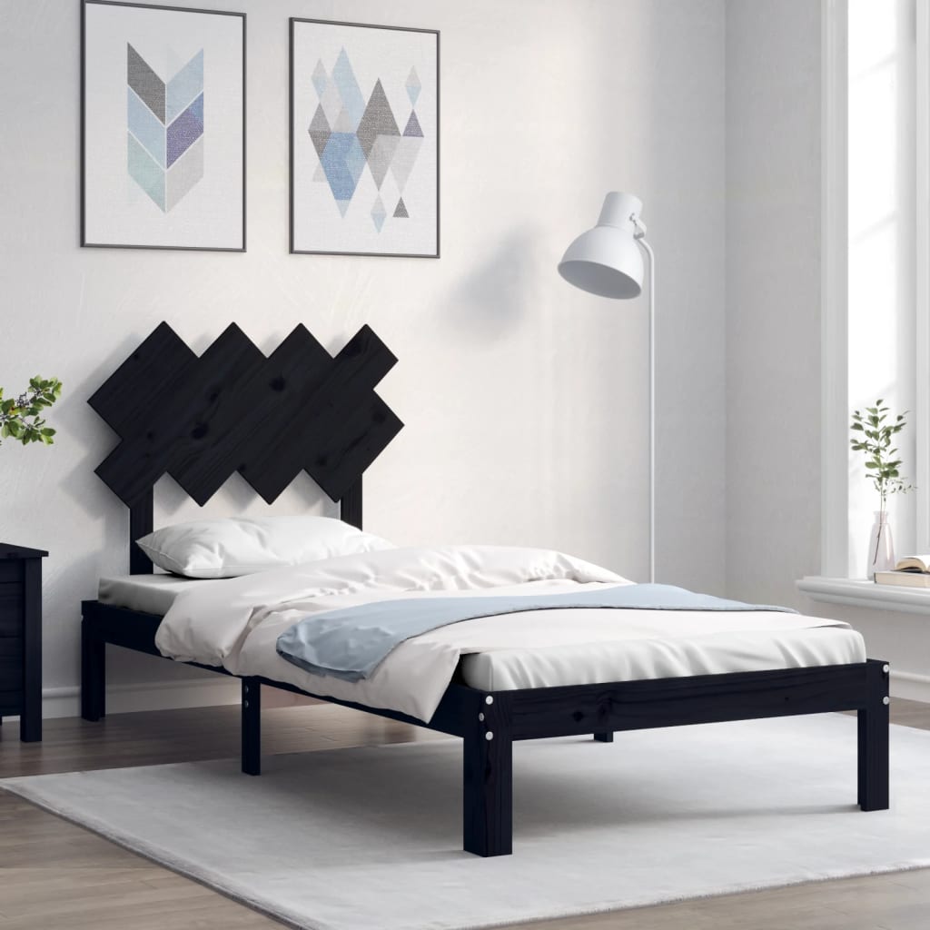 Massivholzbett mit Kopfteil Schwarz 90x200 cm