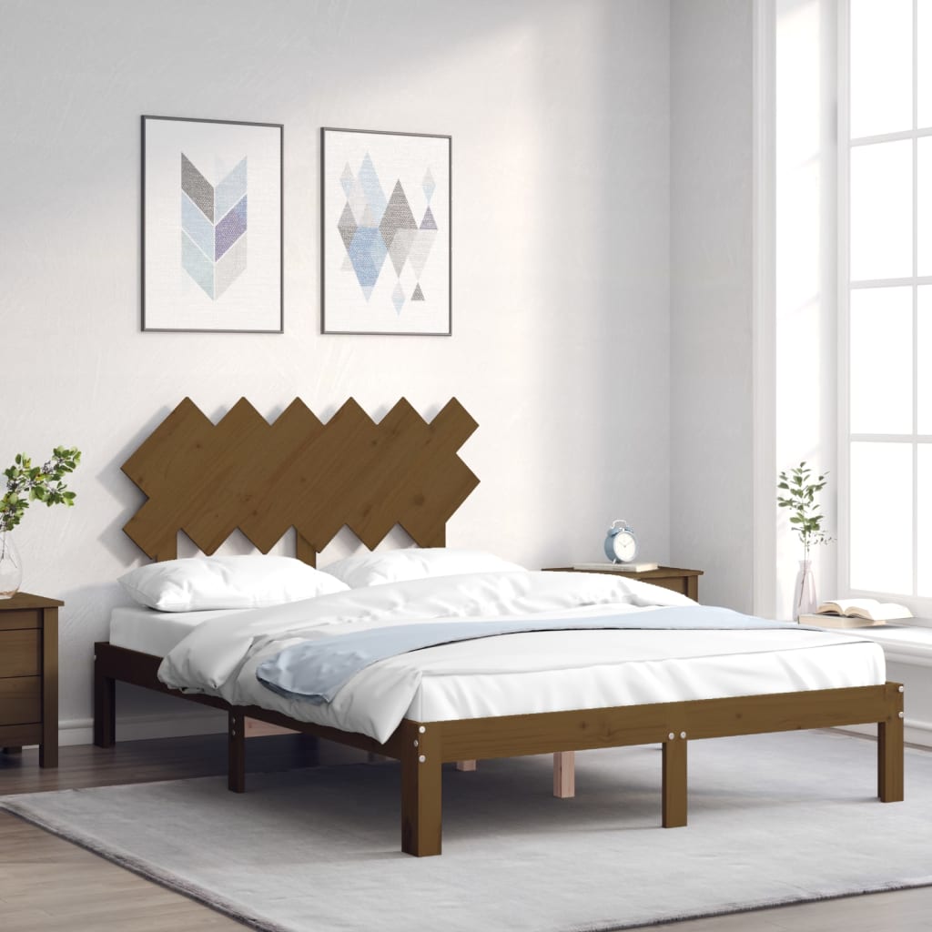 Massivholzbett mit Kopfteil Honigbraun 120x200 cm