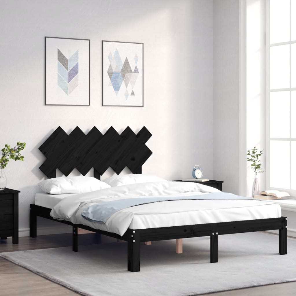 Massivholzbett mit Kopfteil Schwarz 120x200 cm