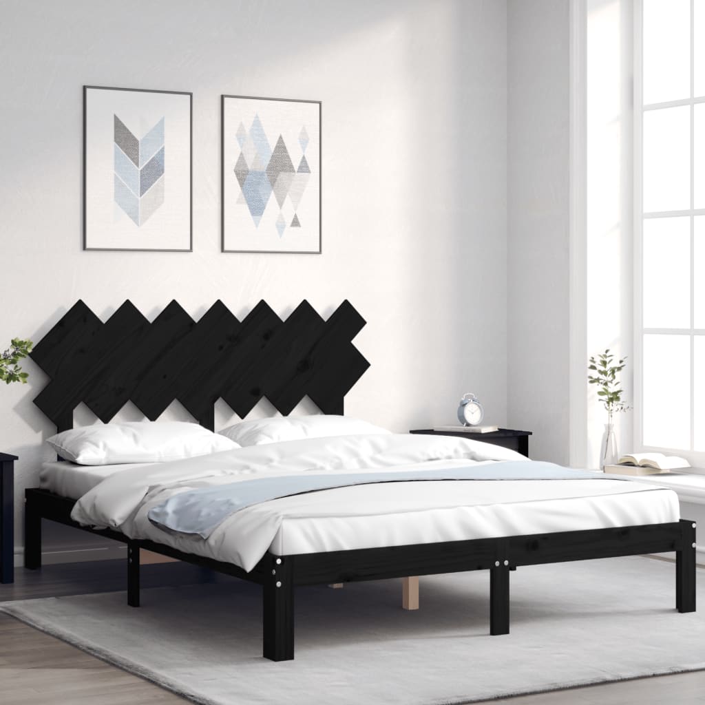 Massivholzbett mit Kopfteil Schwarz 140x200 cm