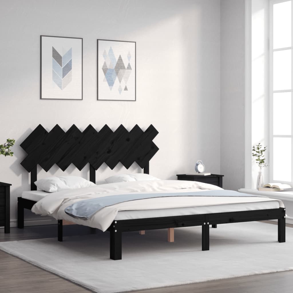 Massivholzbett mit Kopfteil Schwarz 160x200 cm