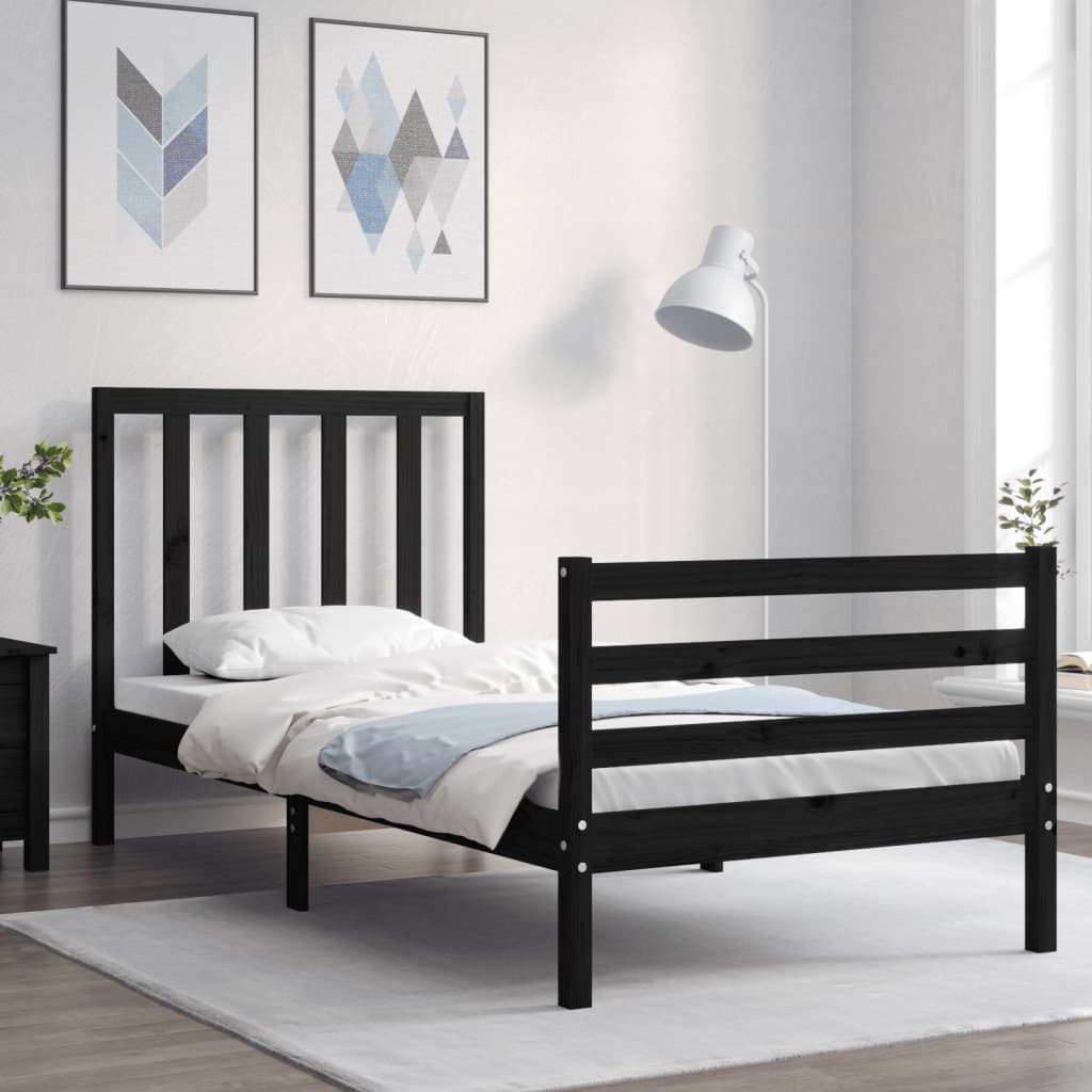 Massivholzbett mit Kopfteil Schwarz