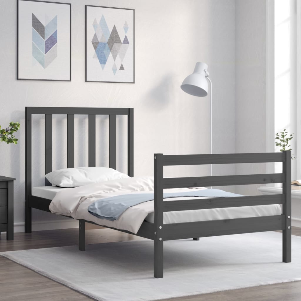 Massivholzbett mit Kopfteil Grau 100x200 cm