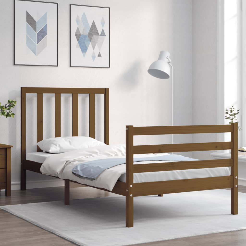 Massivholzbett mit Kopfteil Honigbraun 100x200 cm