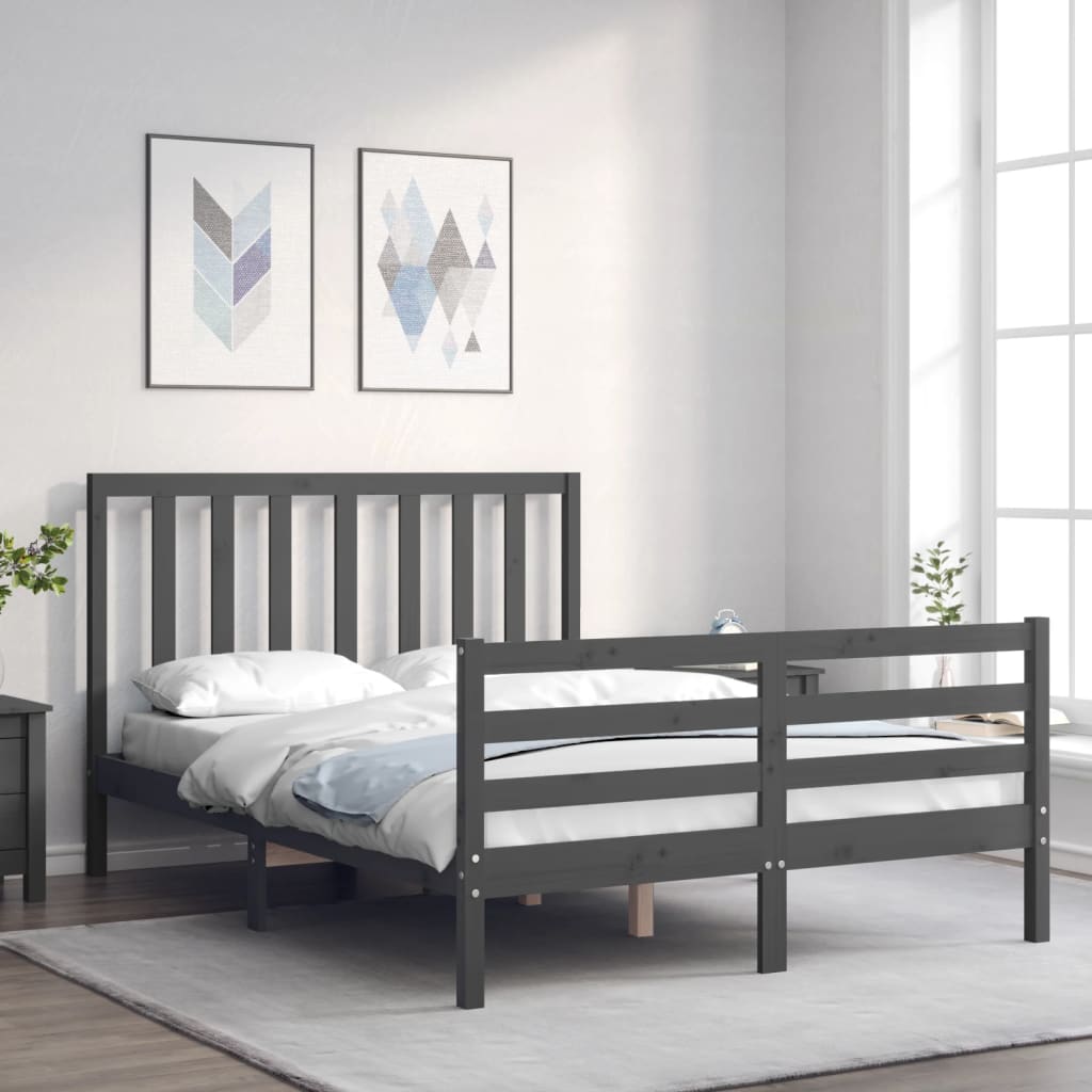 Massivholzbett mit Kopfteil Grau 120x200 cm