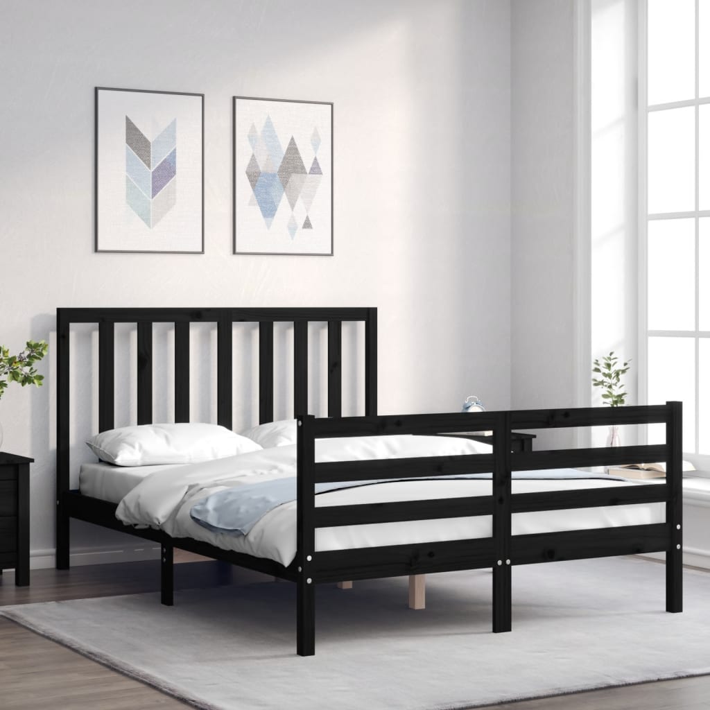 Massivholzbett mit Kopfteil Schwarz 140x200 cm