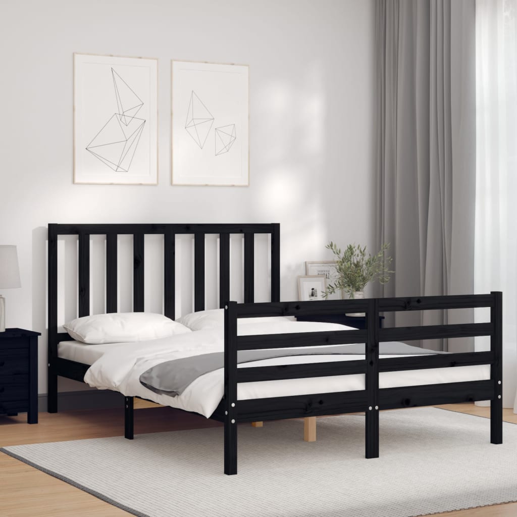 Massivholzbett mit Kopfteil Schwarz