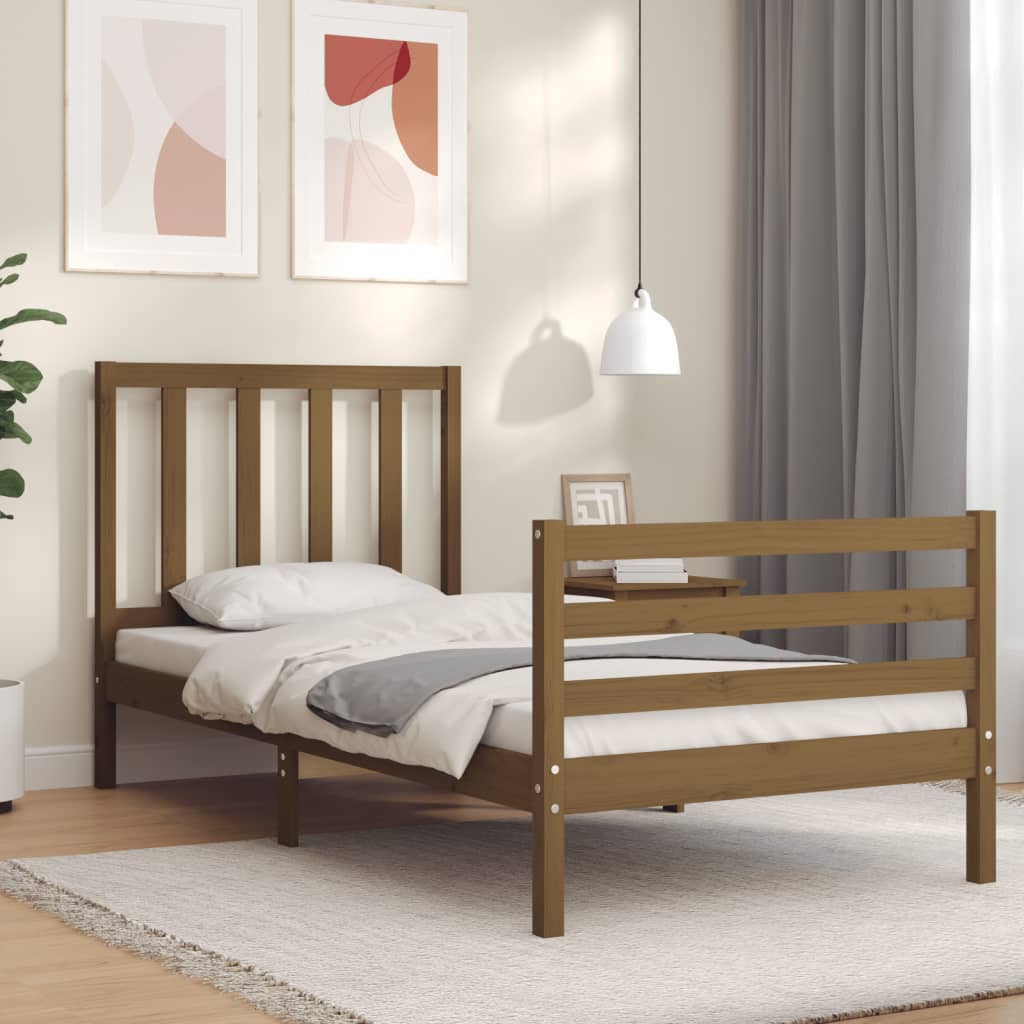 Massivholzbett mit Kopfteil Honigbraun 100x200 cm