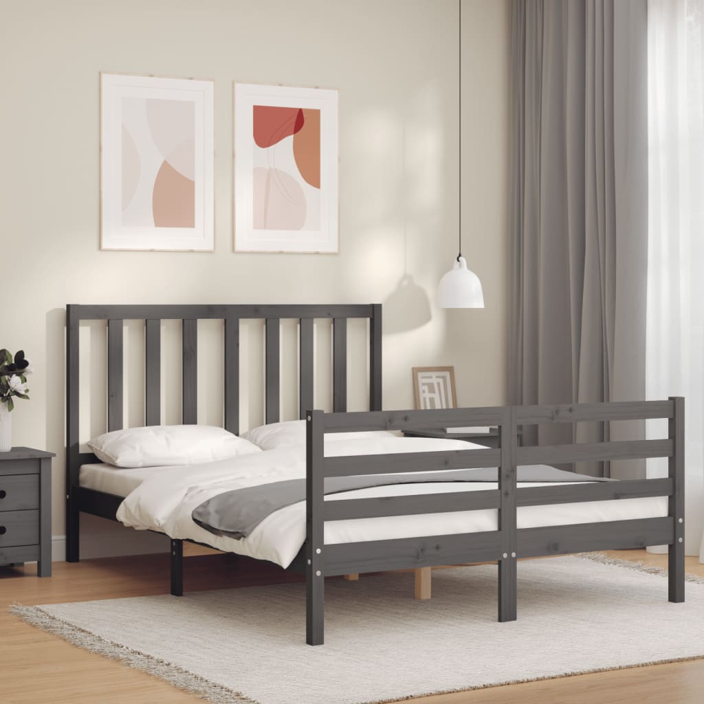 Massivholzbett mit Kopfteil Grau 120x200 cm