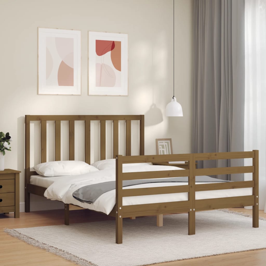 Massivholzbett mit Kopfteil Honigbraun 140x200 cm