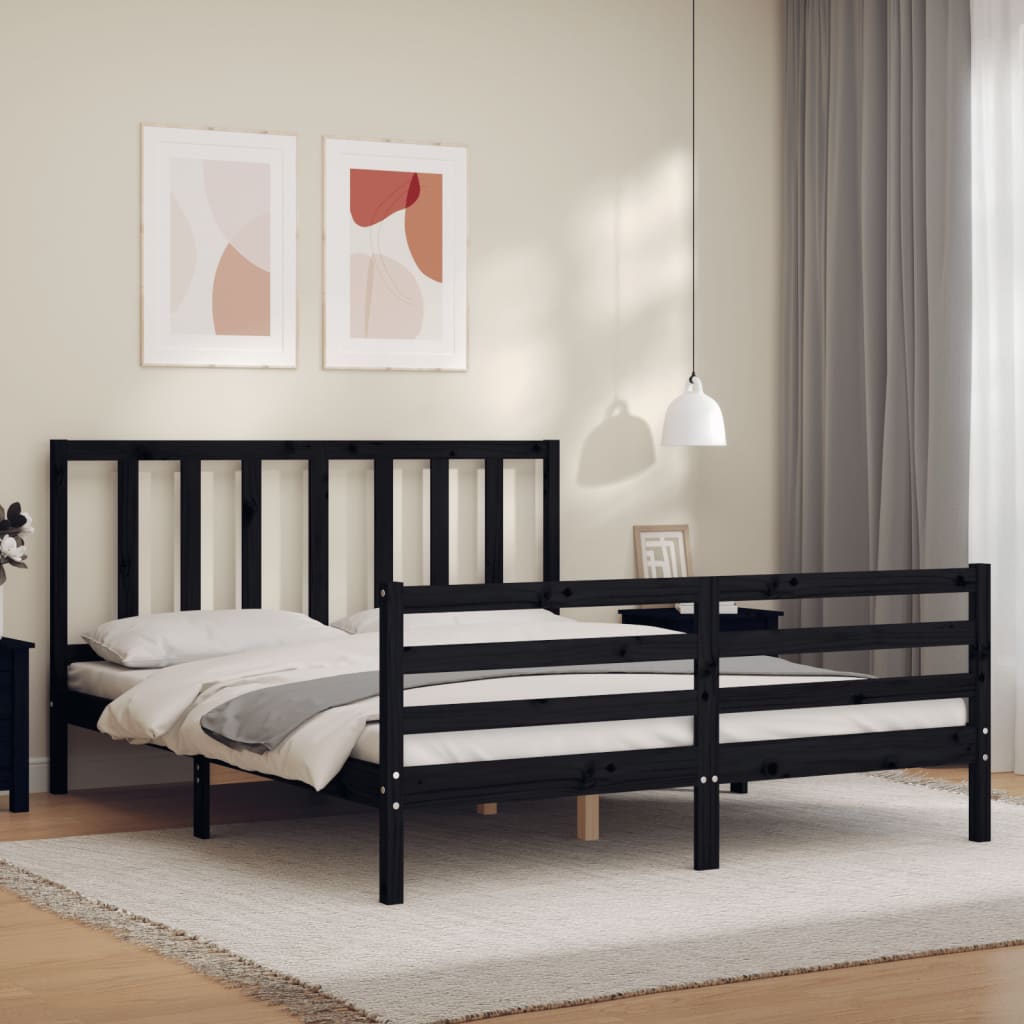Massivholzbett mit Kopfteil Schwarz 160x200 cm