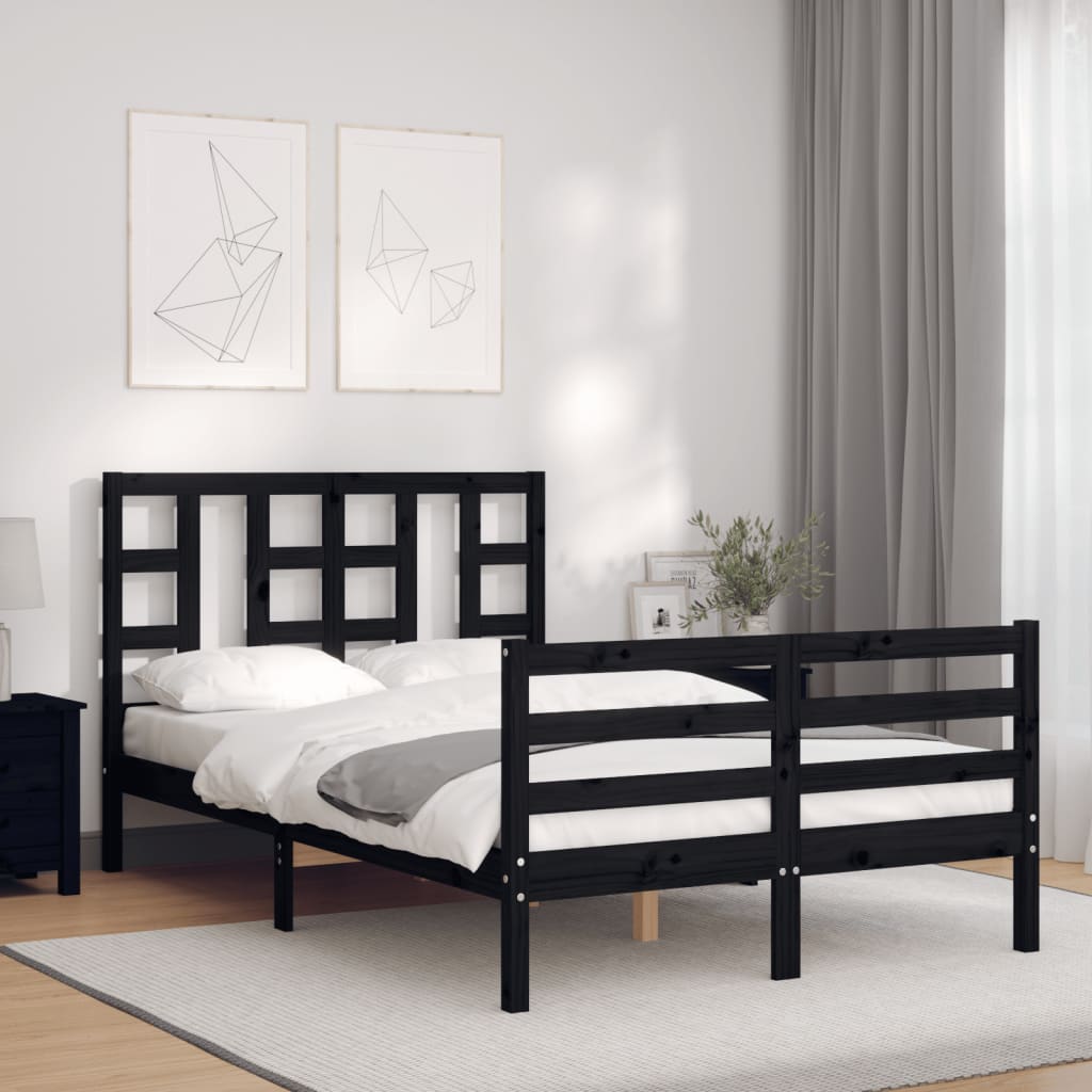 Massivholzbett mit Kopfteil Schwarz