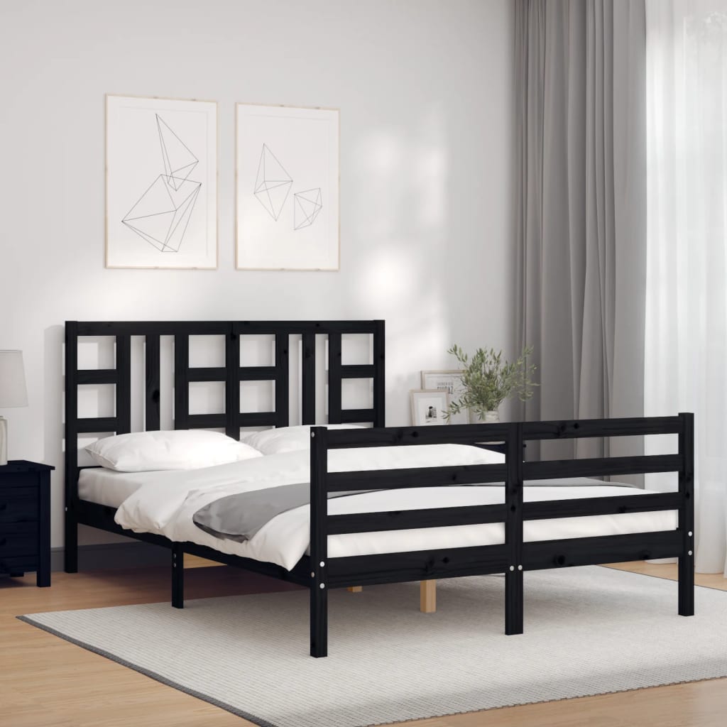 Massivholzbett mit Kopfteil Schwarz