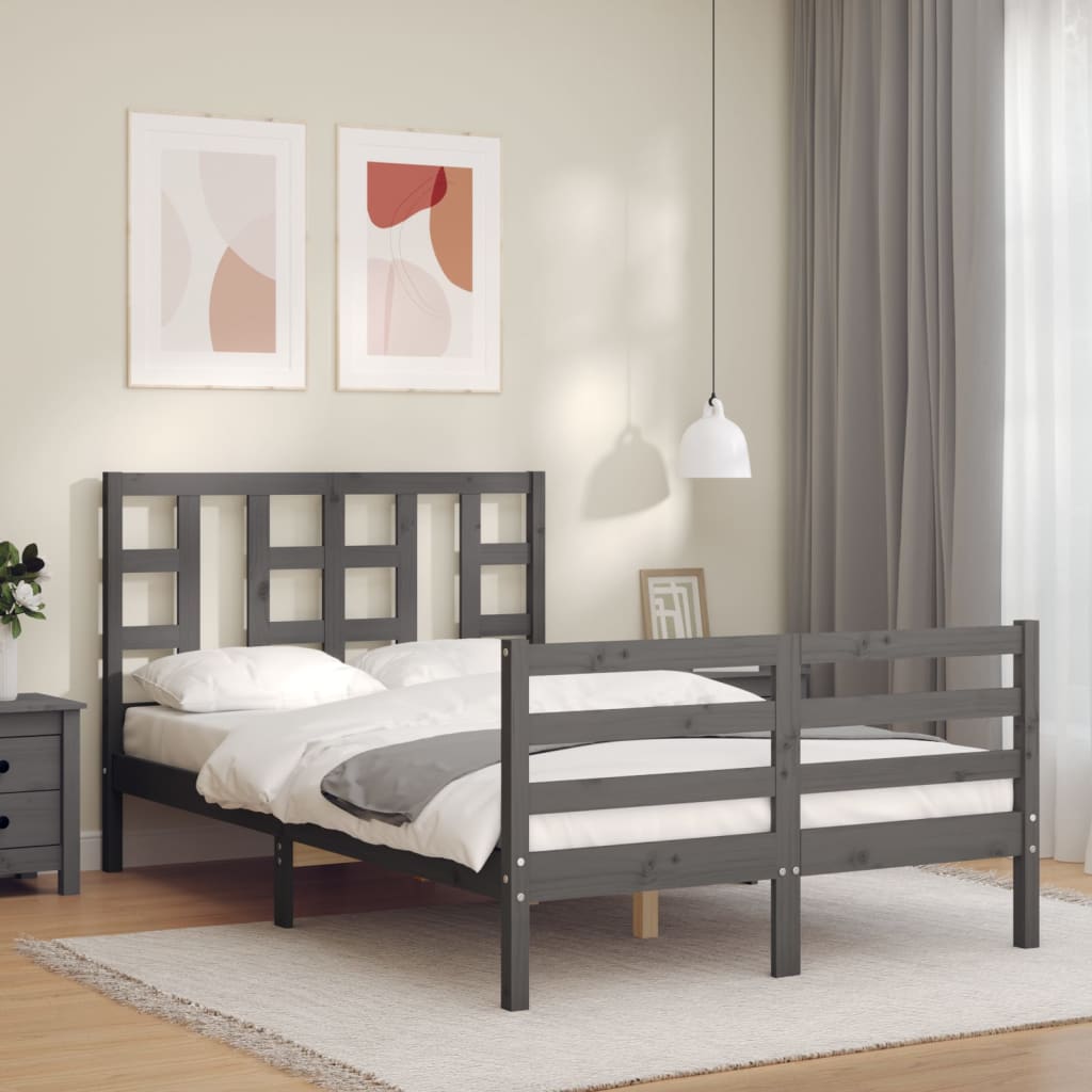 Massivholzbett mit Kopfteil Grau 120x200 cm