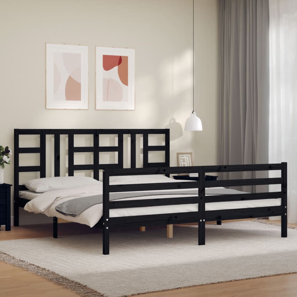Massivholzbett mit Kopfteil Schwarz