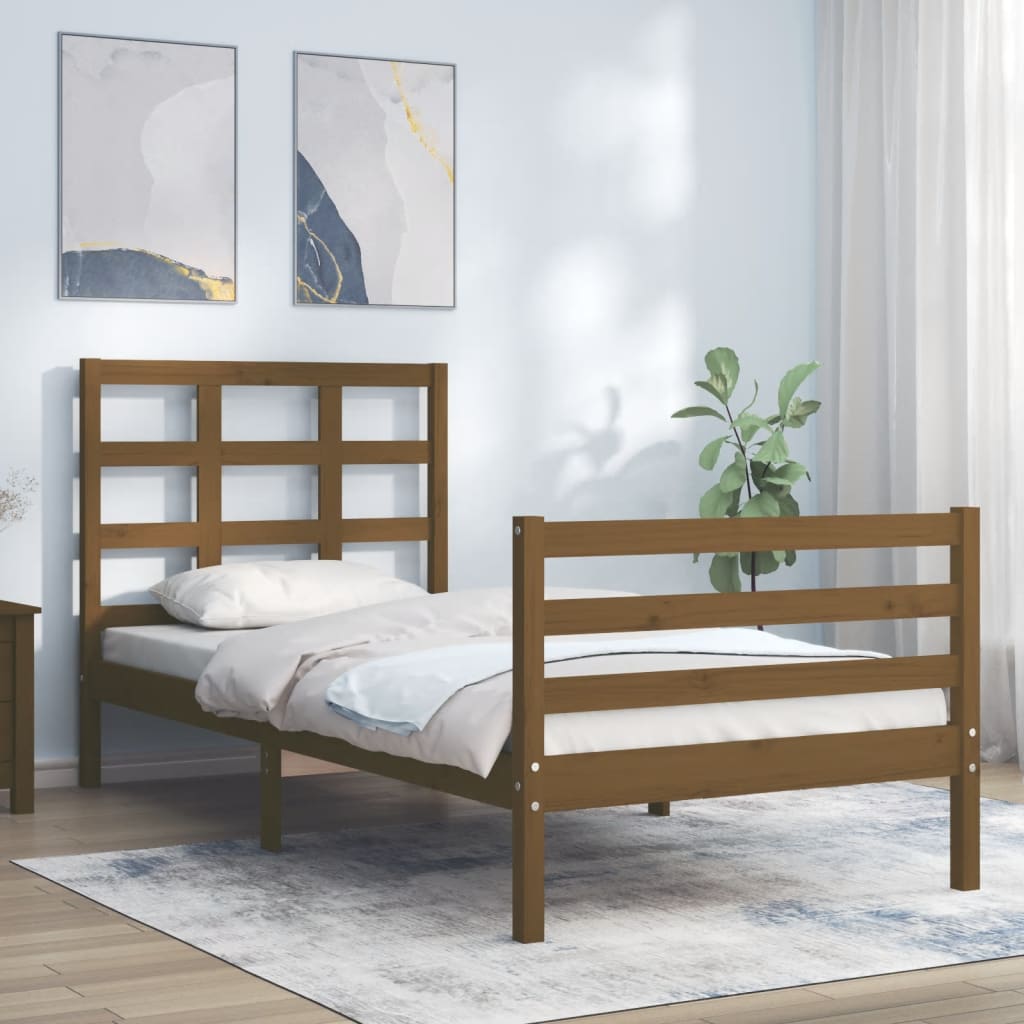 Massivholzbett mit Kopfteil Honigbraun 100x200 cm