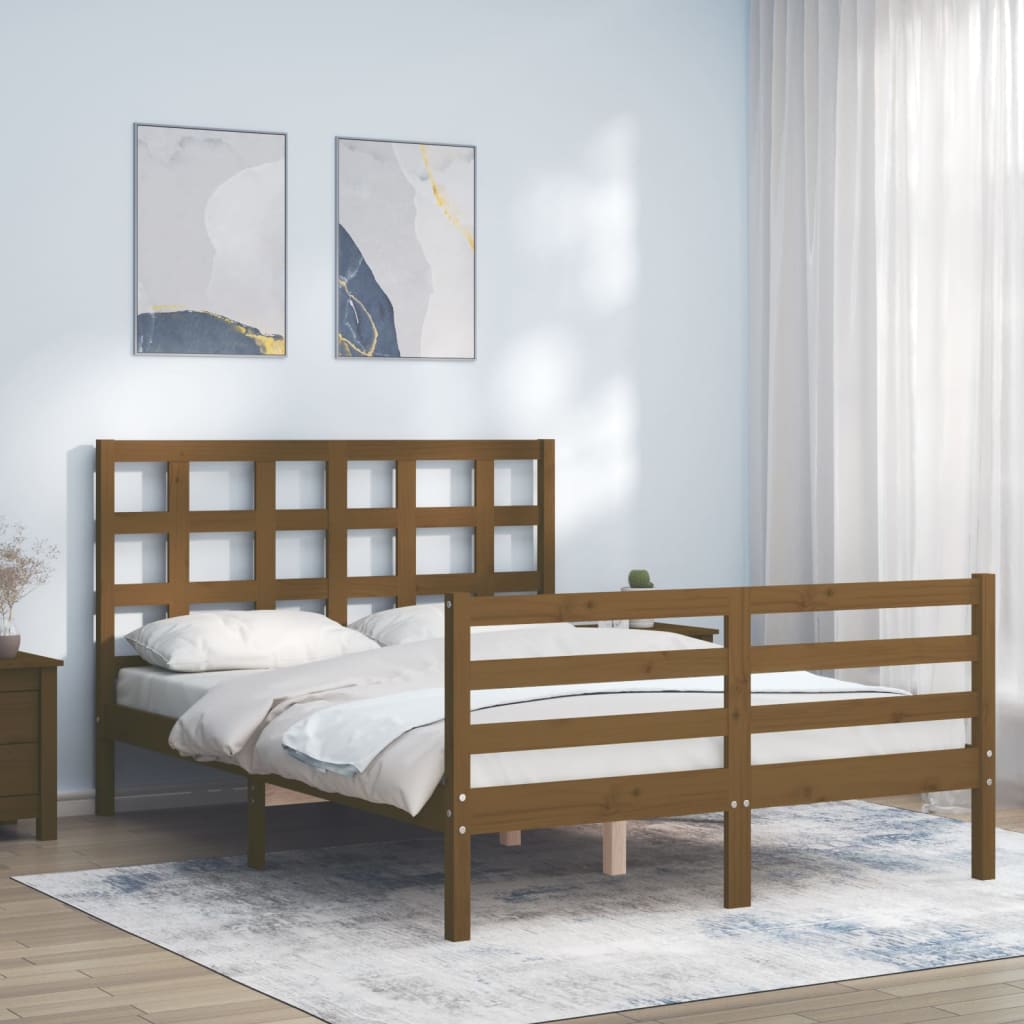 Massivholzbett mit Kopfteil Honigbraun 120x200 cm