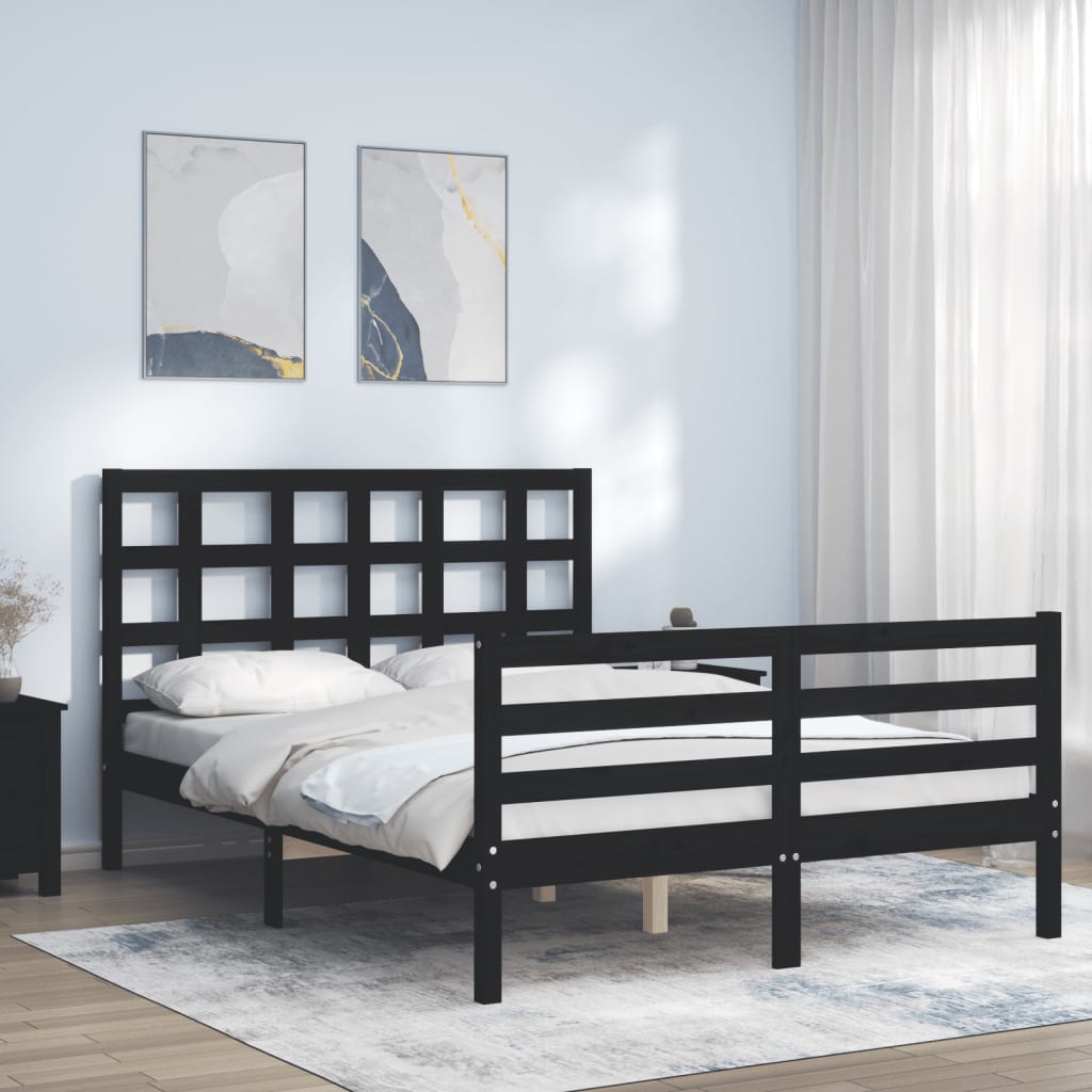 Massivholzbett mit Kopfteil Schwarz 140x200 cm