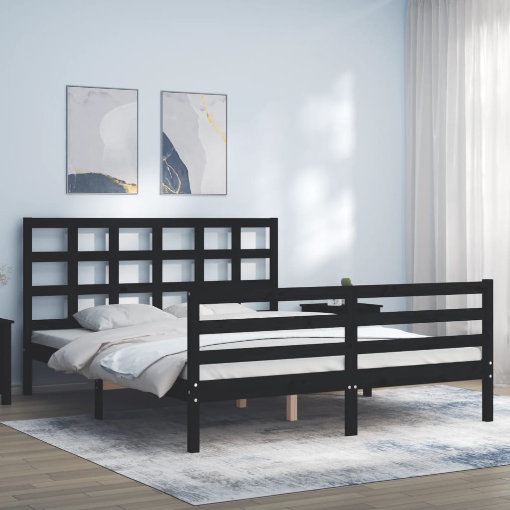 Massivholzbett mit Kopfteil Schwarz 160x200 cm