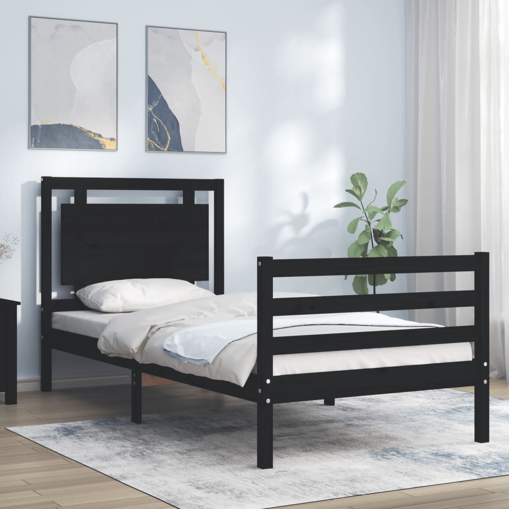 Massivholzbett mit Kopfteil Schwarz