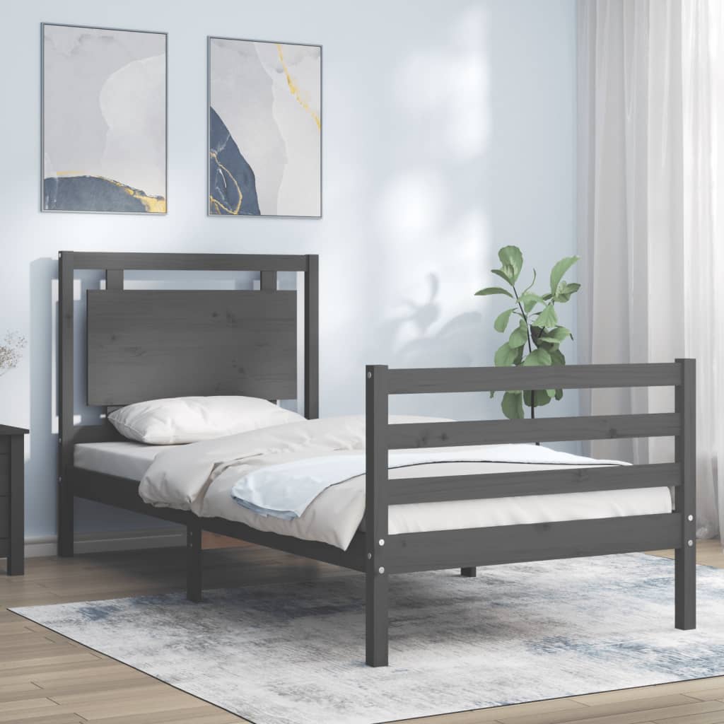 Massivholzbett mit Kopfteil Grau 100x200 cm