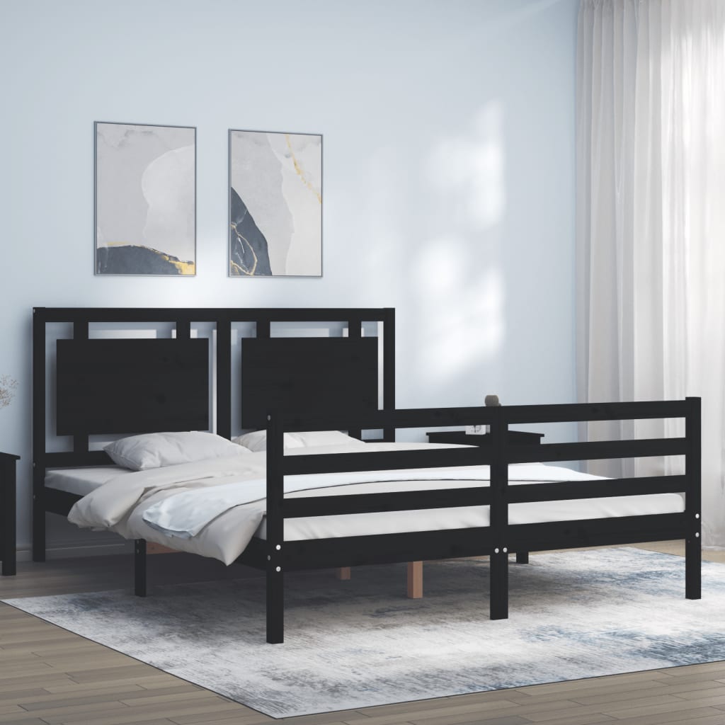 Massivholzbett mit Kopfteil Schwarz 160x200 cm