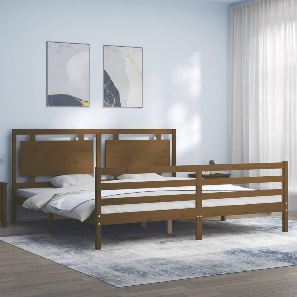 Massivholzbett mit Kopfteil Honigbraun