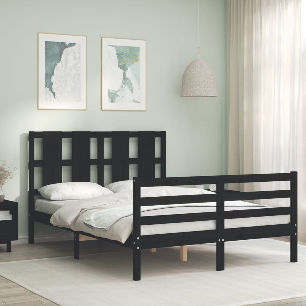 Massivholzbett mit Kopfteil Schwarz 140x190 cm