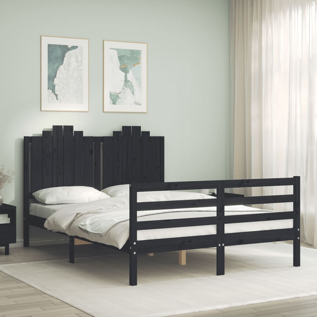Massivholzbett mit Kopfteil Schwarz 140x190 cm