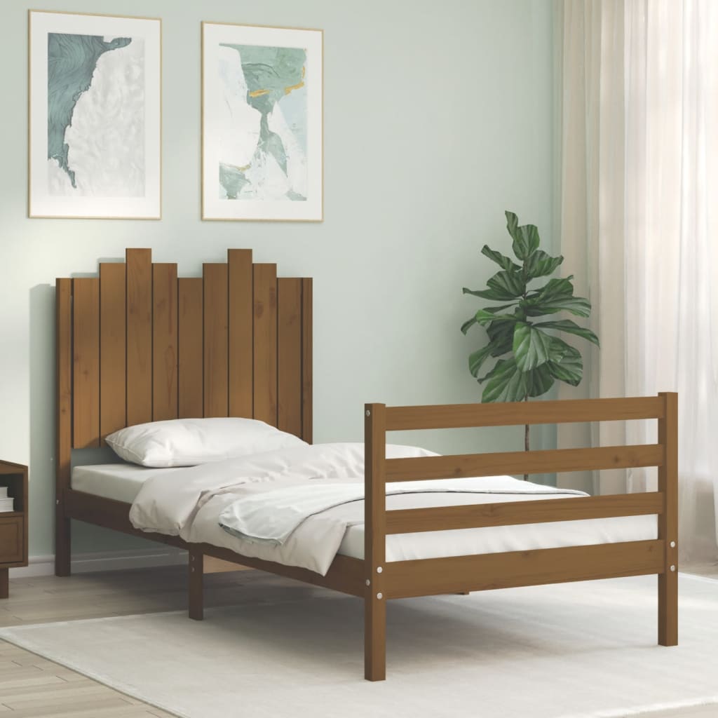 Massivholzbett mit Kopfteil Honigbraun 90x200 cm