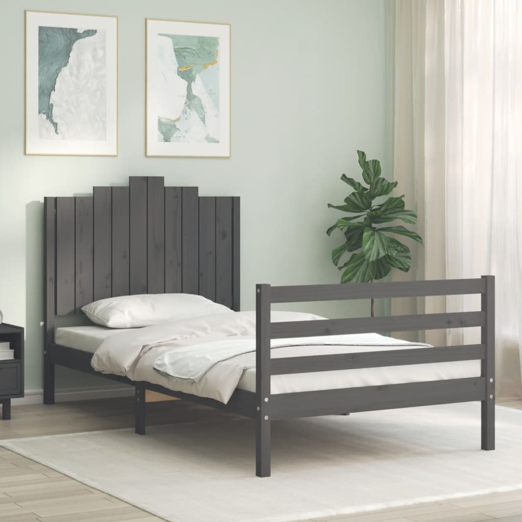 Massivholzbett mit Kopfteil Grau 100x200 cm