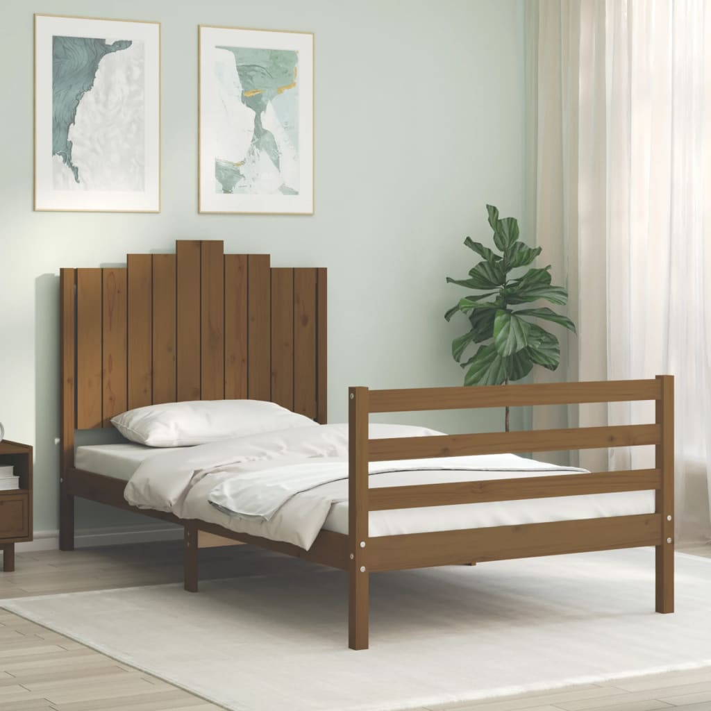 Massivholzbett mit Kopfteil Honigbraun 100x200 cm