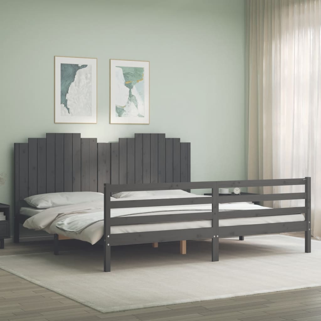 Massivholzbett mit Kopfteil Grau 200x200 cm