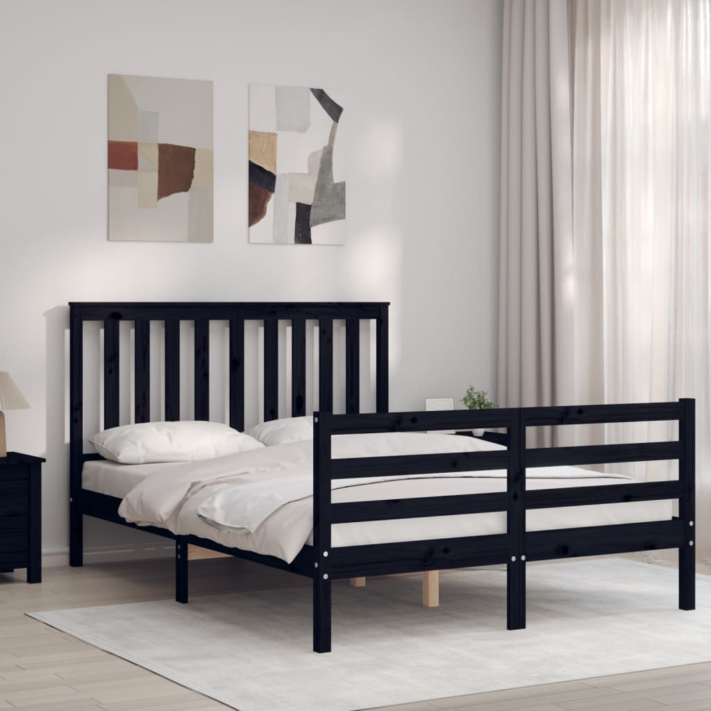 Massivholzbett mit Kopfteil Schwarz 140x190 cm