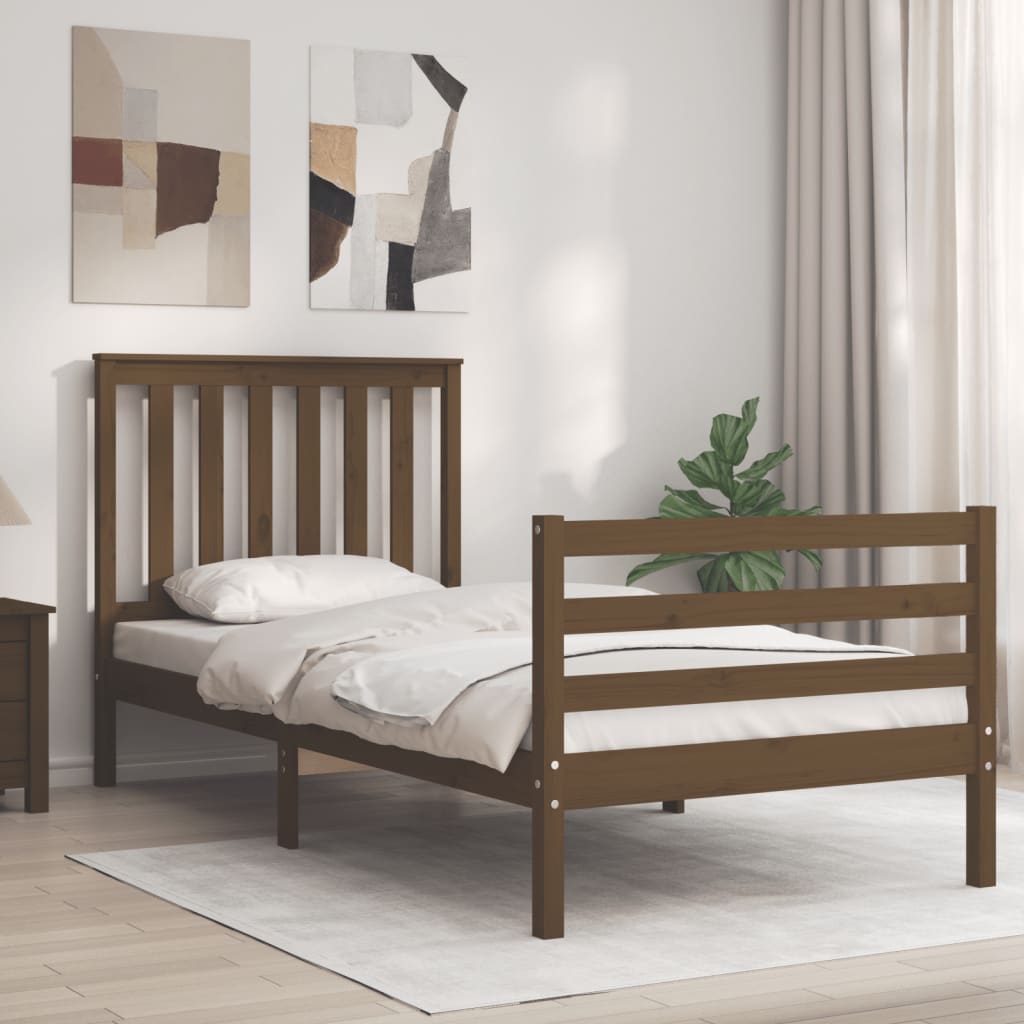 Massivholzbett mit Kopfteil Honigbraun 90x200 cm