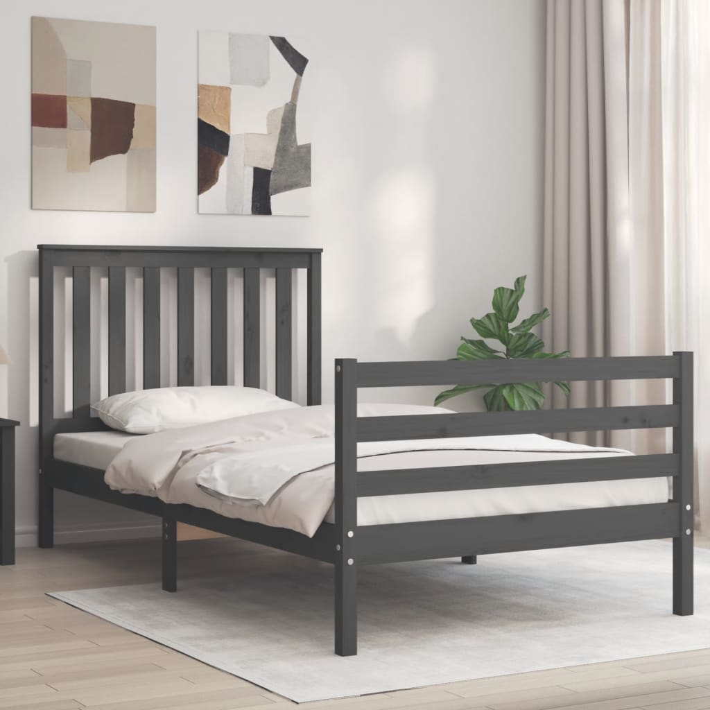 Massivholzbett mit Kopfteil Grau 100x200 cm