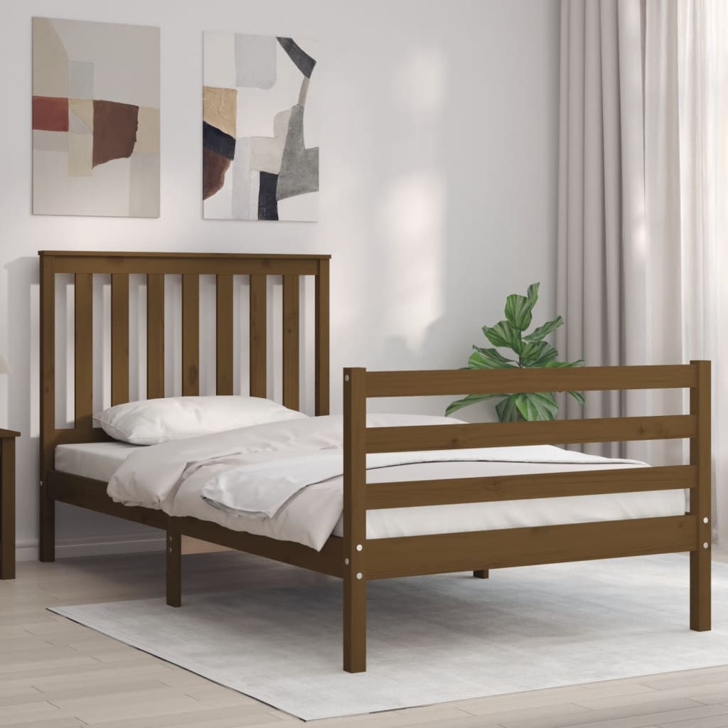 Massivholzbett mit Kopfteil Honigbraun 100x200 cm