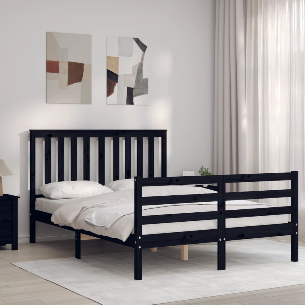 Massivholzbett mit Kopfteil Schwarz 140x200 cm