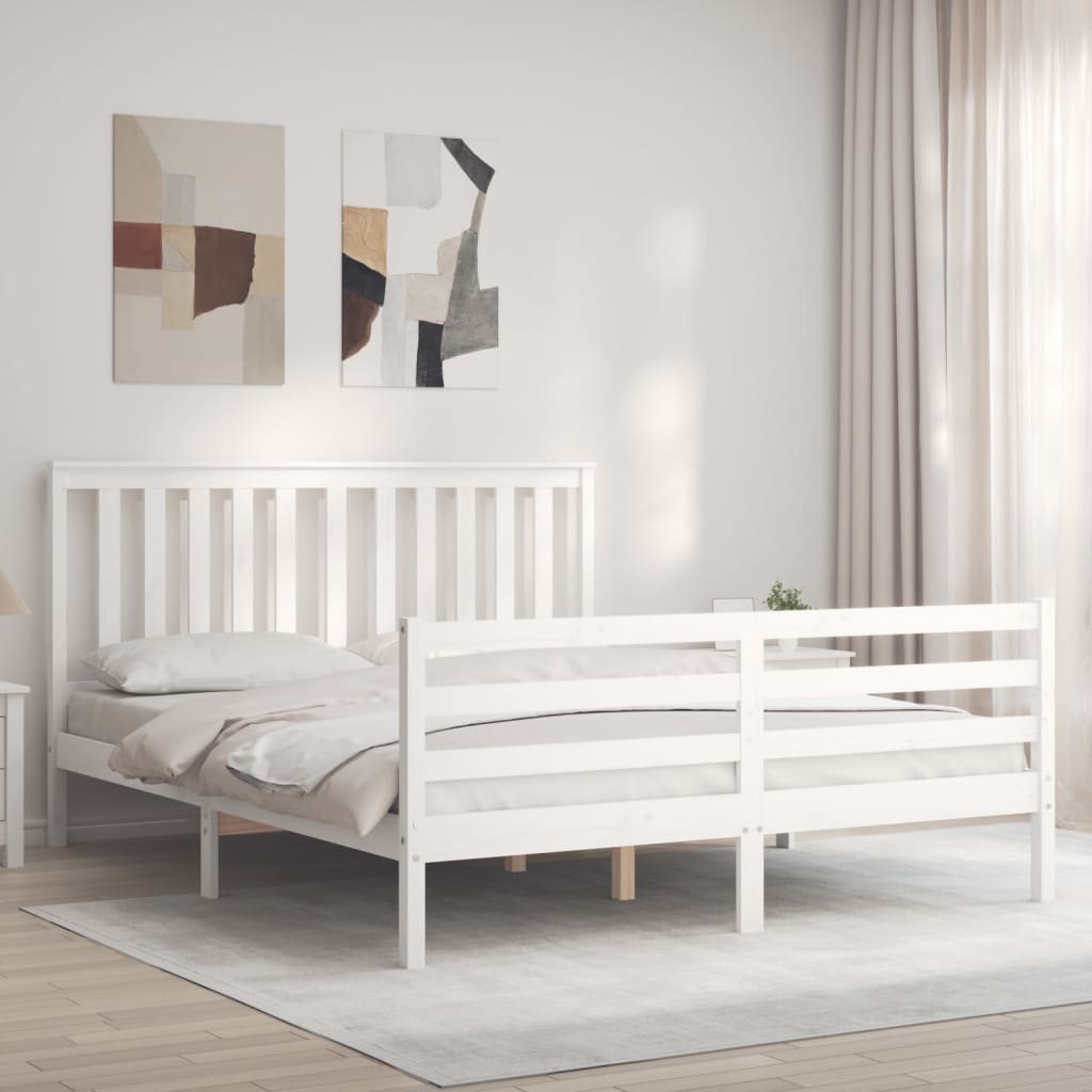 Massivholzbett mit Kopfteil Weiß 160x200 cm