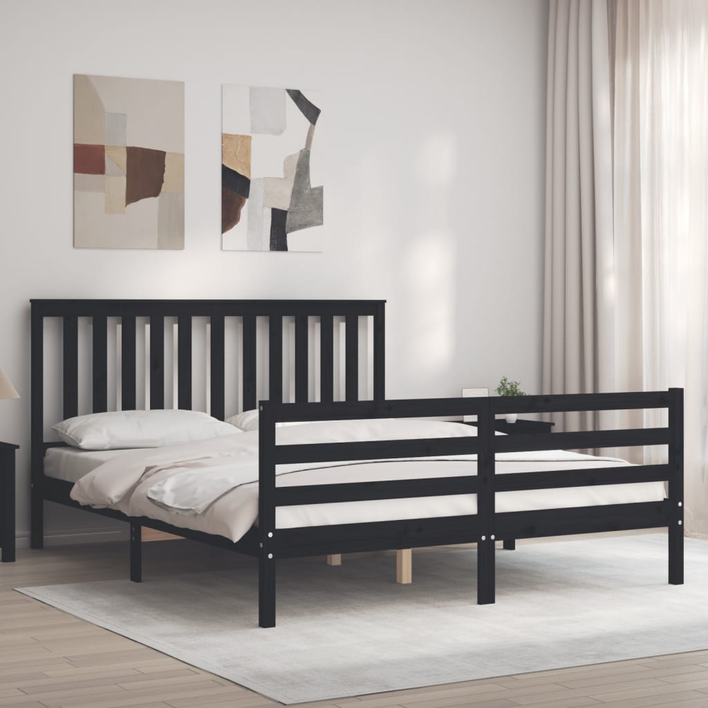 Massivholzbett mit Kopfteil Schwarz 160x200 cm