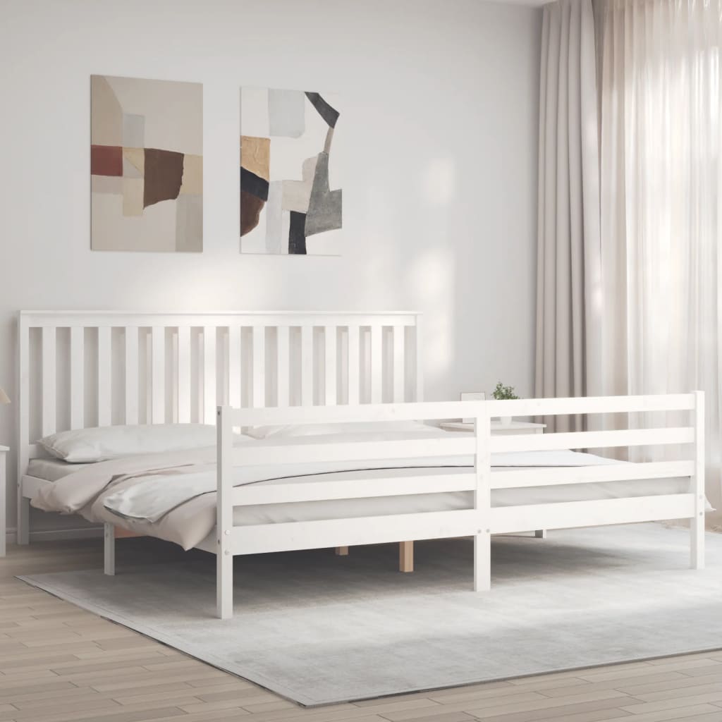 Massivholzbett mit Kopfteil Weiß 200x200 cm