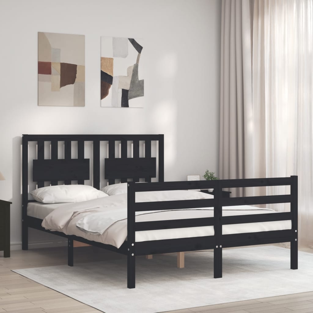 Massivholzbett mit Kopfteil Schwarz 140x190 cm