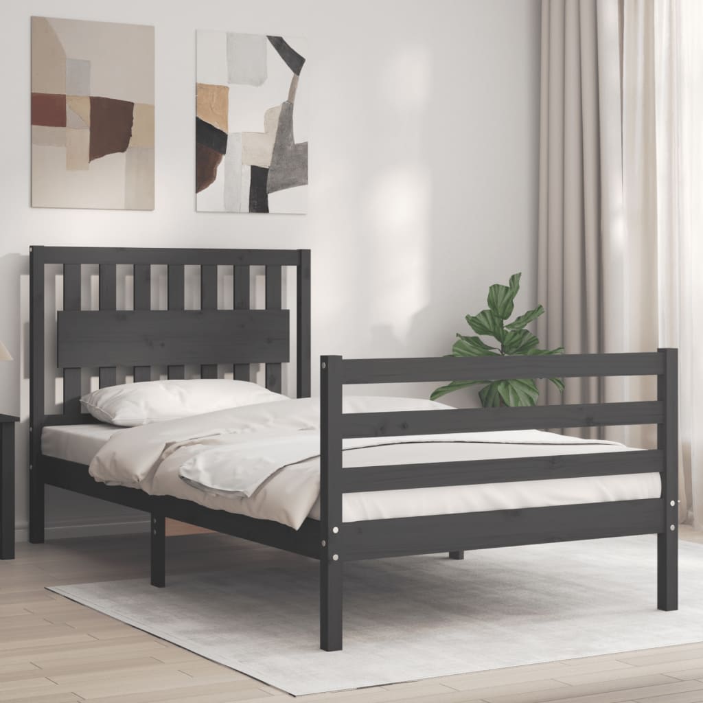Massivholzbett mit Kopfteil Grau 100x200 cm