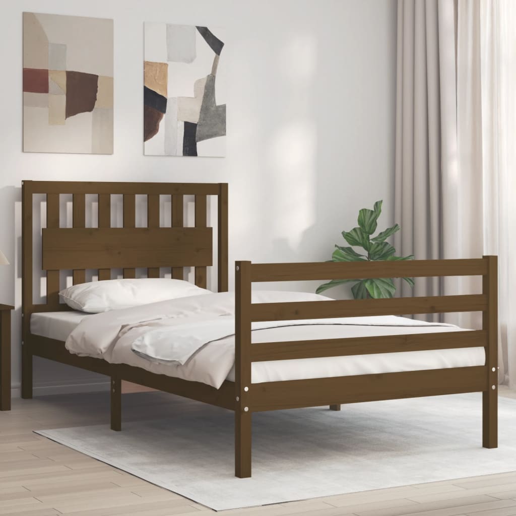 Massivholzbett mit Kopfteil Honigbraun 100x200 cm