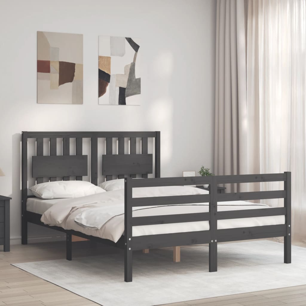 Massivholzbett mit Kopfteil Grau 120x200 cm