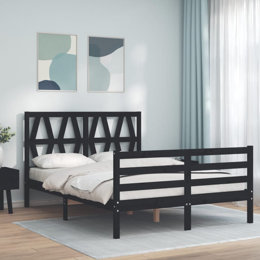 Massivholzbett mit Kopfteil Schwarz 140x190 cm