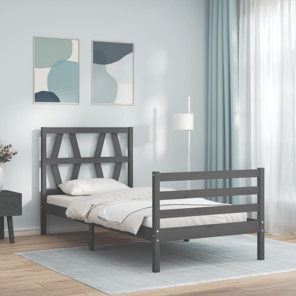 Massivholzbett mit Kopfteil Grau 100x200 cm