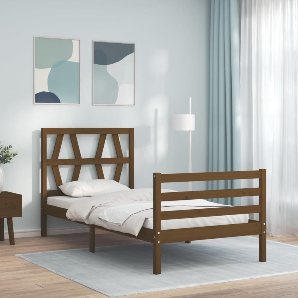 Massivholzbett mit Kopfteil Honigbraun 100x200 cm