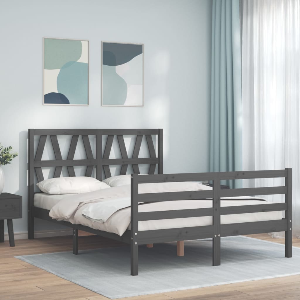 Massivholzbett mit Kopfteil Grau 120x200 cm