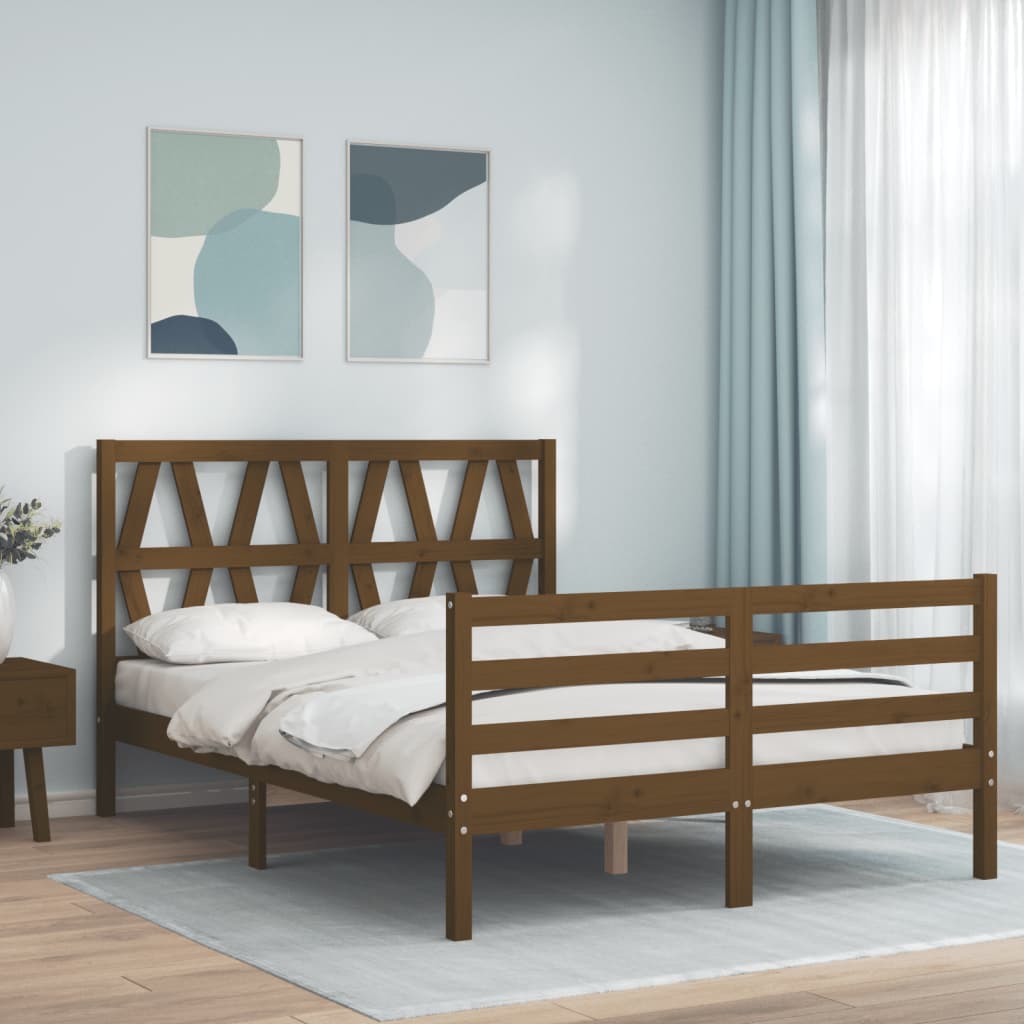 Massivholzbett mit Kopfteil Honigbraun 120x200 cm